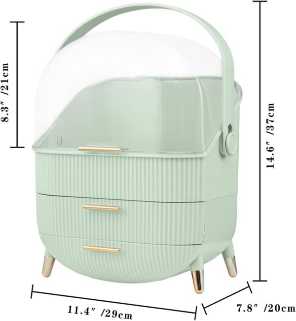 SIOOUI Makeup Organiser for Vanity, Portable Waterproof Dustproof Bathroom Organizer and Storage with Lid, Cosmetic Display Case Skincare Organizers (Mint Green)