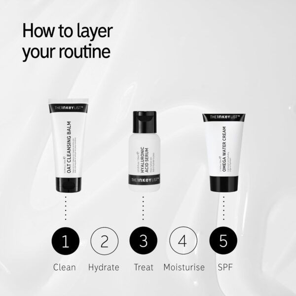 The INKEY List Starter Set, Oat Cleansing Balm, Hyaluronic Acid Serum & Omega Water Cream, Nourishing Skincare Set, Gentle Cleanser, Suitable For All Skin Types