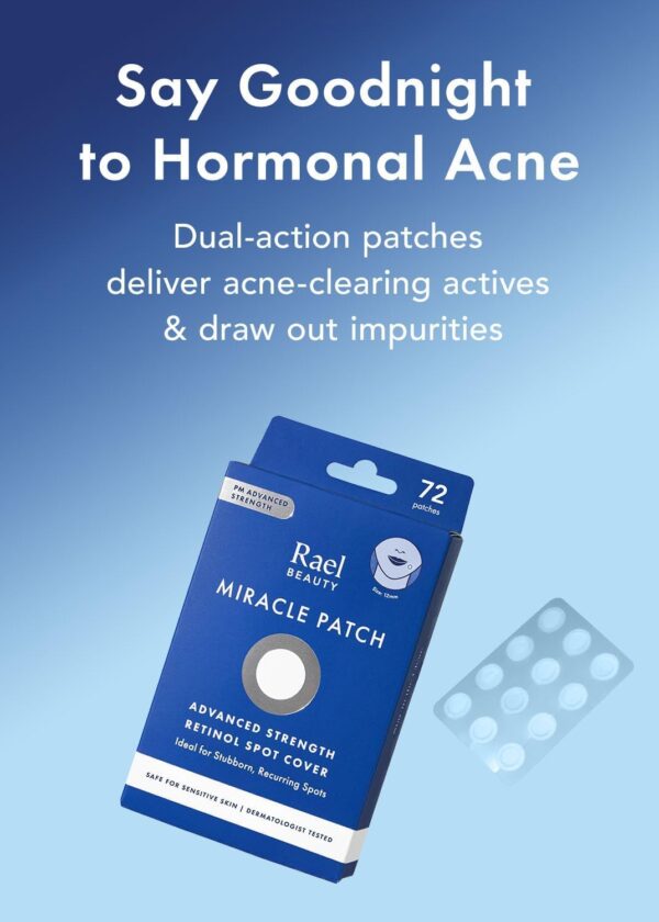 Rael Pimple Patches, Miracle Retinol Spot Cover - Korean Skincare, Hydrocolloid, Acne Spot Treatment Patch, Face Stickers, PM Advanced Treatment, Vegan & Cruelty Free (72 count)