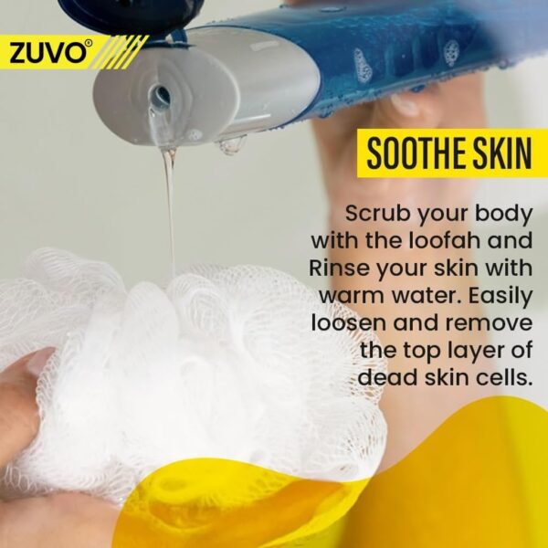 Zuvo Loofah Bath Sponge (4-Pack) – Soft & Durable Shower Puffs for Deep Exfoliation – Unisex Body Scrubber, Eco-Friendly and Skin-Safe, Assorted Colours.