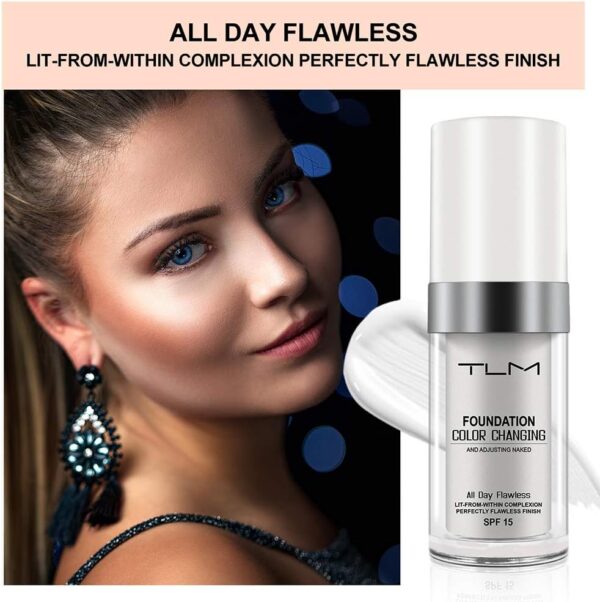 Colour Changing Foundation, TLM Flawless Color Changing Warm Skin Tone Foundation for Mature Skin, Waterproof Naturally Blends Moisturizing Foundation Makeup Base Nude Concealer Full Coverage SPF 15
