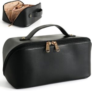 MAMUNU Large Capacity Cosmetic Travel Makeup Storage Bag with Handle Portable Zipper Cosmetic Toiletry Makeup Bag Large with Compartments for Women Girls, Black