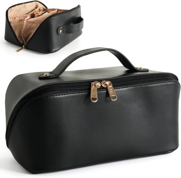 MAMUNU Large Capacity Cosmetic Travel Makeup Storage Bag with Handle Portable Zipper Cosmetic Toiletry Makeup Bag Large with Compartments for Women Girls, Black