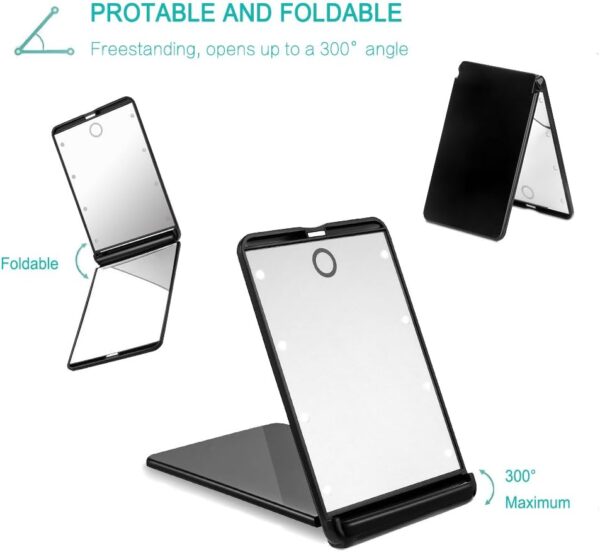 Rantizon Portable Makeup Mirror Dimmable 8 LEDs Lighted Mirror 1X & 2X Magnification Cosmetic Illuminated Handbag Mirror Foldable Double Facettes Pocket Mirror Compact Mirror