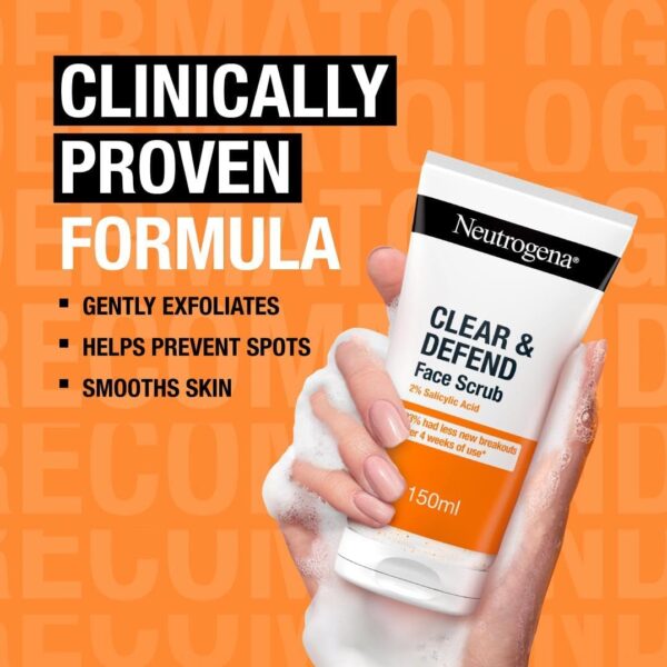 Neutrogena Clear & Defend Facial Scrub (1x 150ml), Oil-Free Face Scrub Suitable for Oily and Spot-Prone Skin, Facial Exfoliator with 2% Salicylic Acid Clinically Proven to Defend Against Breakouts