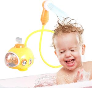 Baby Bath Toy with Shower Head Electric Submarine Bathtub Toy Sprinkler Shower Head Pool Spray Water No Battery Yellow