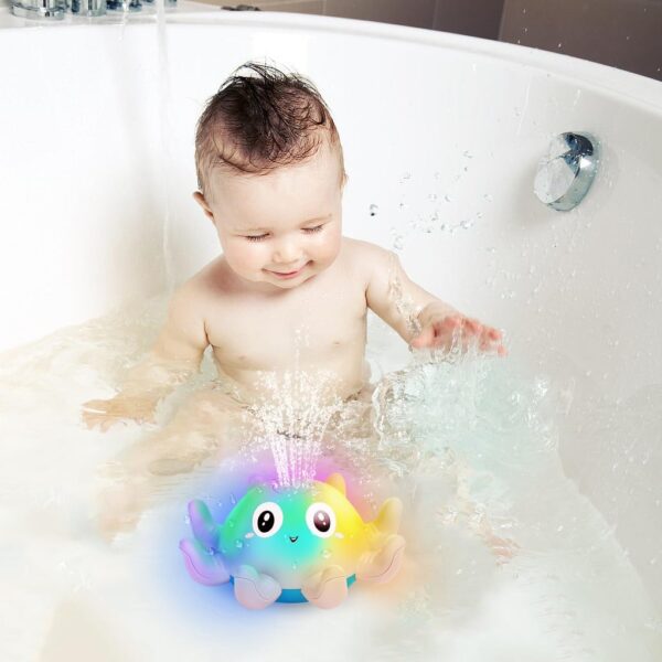 Jovicos Light Up Bath Toys, Octopus Sensory Baby Bath Toys, Automatic Induction Spray Water Toys, Bath time shower toys Gifts for Baby Girls Boys （PINK）