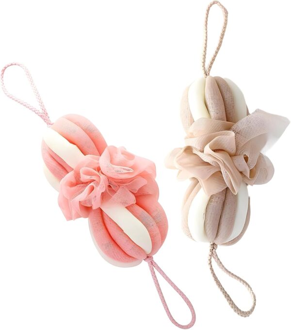 61zDryS-AUL._AC_SL1500_.jpg JYJLLM 2Pcs Bath Shower Loofah Sponge,Long Stretch Back Sponge Exfoliating Back Scrubber for Shower for Women and Men,Bath sponges for Adults,Shower Scrubber(Pink and Khaki)