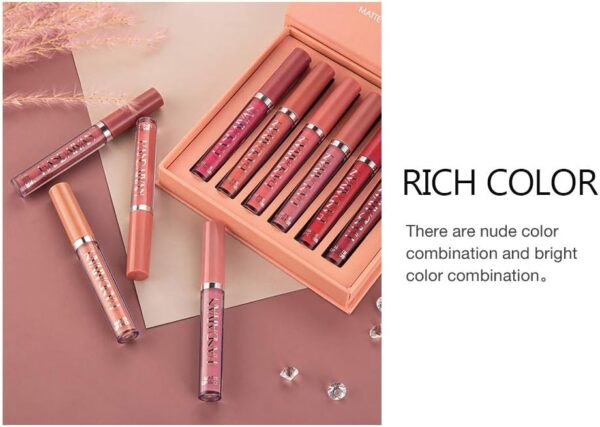 6 Pcs Matte Liquid Lipstick Set Nude Lip Gloss Non-Stick Cup Not Fade Waterproof Long Lasting Lip Sticks Gift For Make Up Women (Set B)