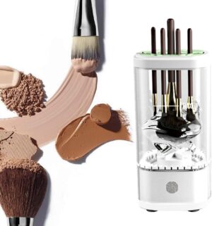 Flohsen Electric Makeup Brush Cleaner, Multi-Functional Cosmetic Brush Cleaner, Portable Automatic Makeup Brush Cleaning Solution With Dryer-Holder, Charger, USB-C cable, Beauty Gift for Women