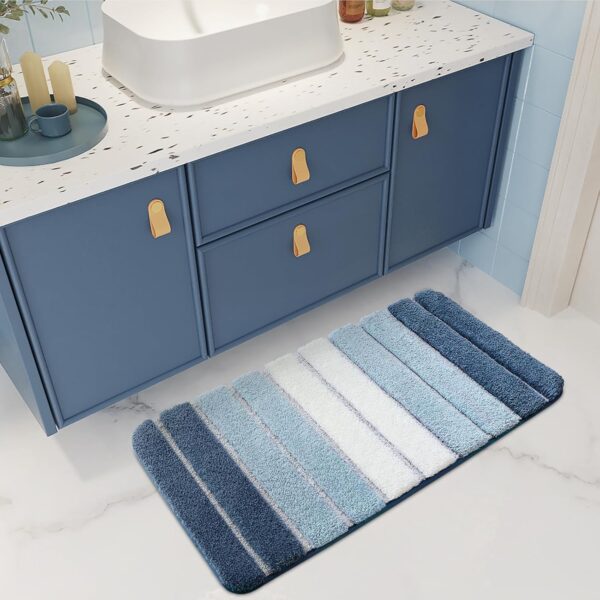 DEXI Bath Mat 50 x 80 cm, Extra Soft Absorbent Microfiber, Non-Slip Washable Rugs for Shower Floor, Bathmat Bathroom Accessories Decor, Blue