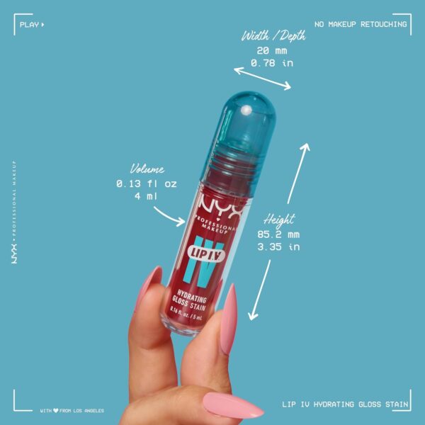 NYX Professional Makeup Lip IV Hydrating Gloss Stain, Lip Gloss, Up to 12HR Hydration, High Pigment, Wet Shine Finish, Berry Thirsty