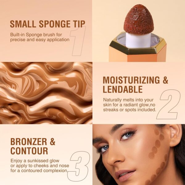 OKAQEE Bronzer Contour Stick - Cream Wand- Liquid With Cushion Applicator - Smooth Natural Matte Finish Wand - Beauty Products Makeup Effect (Caramel Tan)