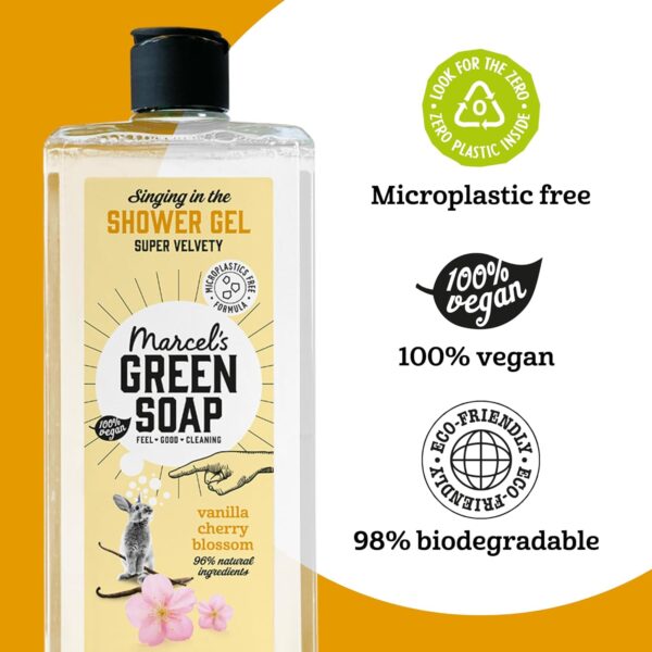 Marcel's Green Soap - Shower Gel Vanilla & Cherry Blossom - Paraben Free - Microplastic-free formula - Recycled plastic bottle - 98% biodegradable - Vegan - 300 ml