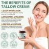 Beef Tallow Skin Care, Organic Beef Tallow Face Cream, Grass Fed Beef Tallow Moisturiser, Natural Beef Tallow for Skin, Whipped Tallow and Honey Balm for Dry Skin Deeply Nourishing for Face & Body