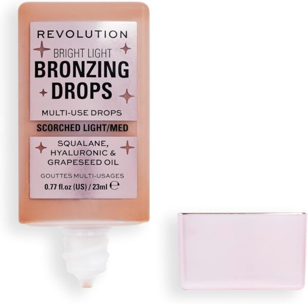 Makeup Revolution, Bright Light Bronzing Drops with Hyaluronic Acid, Sun-Kissed Finish, Bronze Scorched, 23ml