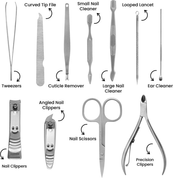 LaRoc 12pc Manicure & Pedicure Set - Nail Clippers, Cuticle Remover - Luxurious Face, Foot, Hand Nail Care Kit - Pedicure Sets for Feet, Mens Grooming Kits & Manicure Set for Women