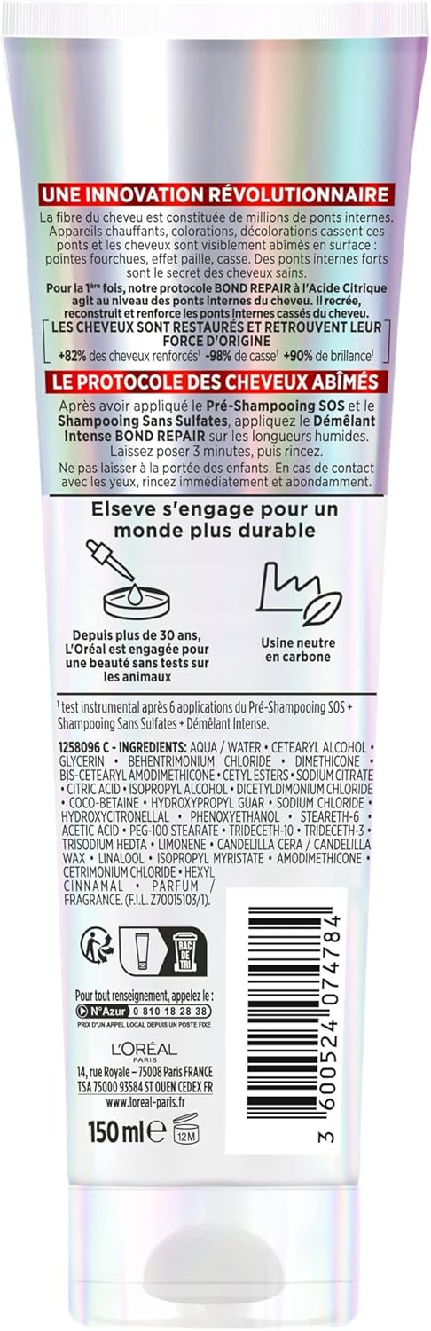 L’Oréal Paris L'Oréal Paris - Restorative Hair Routine for Damaged & Over-stressed Hair - Pre-Shampoo + Shampoo + Detangler - Citric Acid Complex - Elseve Pro Bond Repair - 3 Products