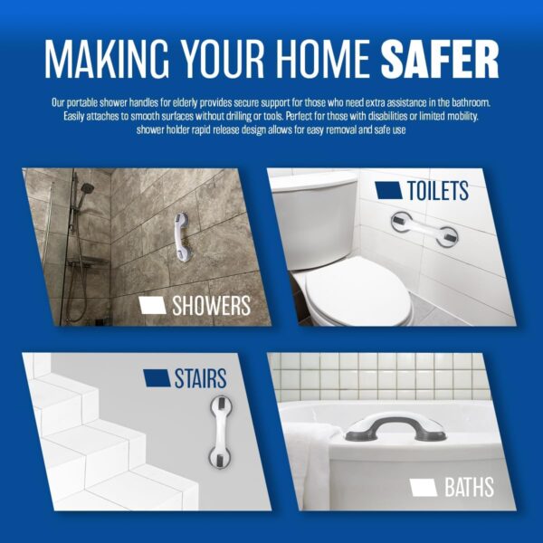 2 X Support Grab Handle - Suitable for Bath & Shower | Use As A Disability Aid, Safety Grip Rail with Suction Cup Fitting | Mobile Bathroom Support for Elderly, Children, No Fixings Needed, Anti Slip