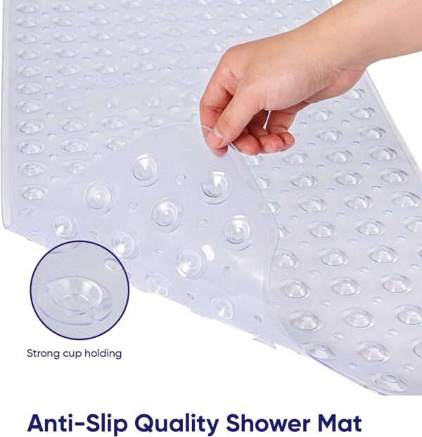 MOONLIGHT20015 Shower Bath Mat Non Slip Anti Mould & Mildew with Strong Suction Cups Grip and Drain Holes Soft Rubber Shower Mats - PVC Bathroom Mat Machine Washable (70x38cm, Clear)