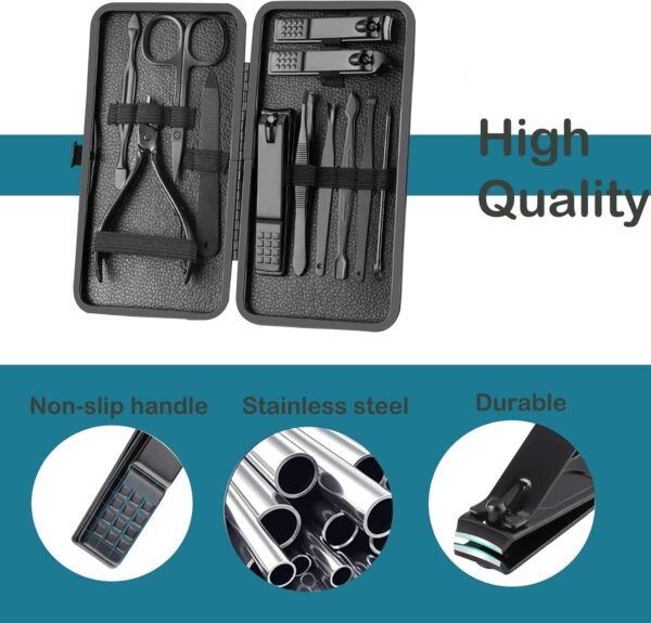 71-64VjHSbL._AC_SL1500_.jpg Manicure Set Nail Clippers Pedicure Kit -12PCS Stainless Steel Manicure Kit, Professional Grooming Kits, Nail Care Tools with Luxurious Travel Leather Case Gift Box (Black, 12)