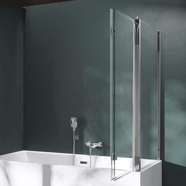 Mai & Mai Folding Shower Screen for Baths | Bath Shower Screen | WDH: 80×120×140cm | Safety Glass with Nano | 2 Folding Screens | with Wall Stabiliser | Cortona113