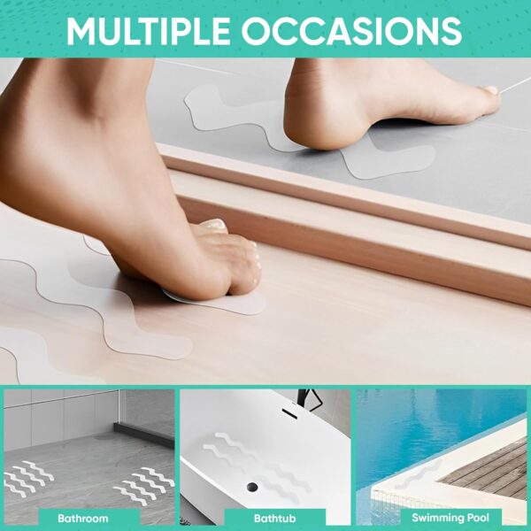 plastific 12pcs Non-slip Strip Stickers, Anti Slip Grip Stickers Adhesive Shower Strip Stickers Non Slip Strips Pad Treads Bathtub Flooring Safety Tape Mat for Bath Shower (White)