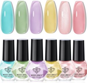 Modelones Nail Polish Set 6 Colors Spring Pastel Nail Polish Quick Dry Nail Varnish Nude Pink Purple Jelly Nail Polish Manicure DIY Nail Art Salon Home For Women