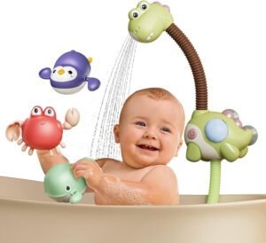 TUMAMA KIDS Baby Bath Toys Dinosaur Sprinklers, Electric Adjustable Shower Head Water Spray Bathtub Toy, 3 pack Wind Up Water Toy Pool Swim Tub Kids Toddler Shower Gifts 1 2 3 4 5 Year Olds (AS-3020)