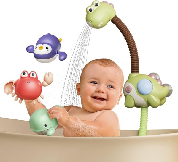 TUMAMA KIDS Baby Bath Toys Dinosaur Sprinklers, Electric Adjustable Shower Head Water Spray Bathtub Toy, 3 pack Wind Up Water Toy Pool Swim Tub Kids Toddler Shower Gifts 1 2 3 4 5 Year Olds (AS-3020)