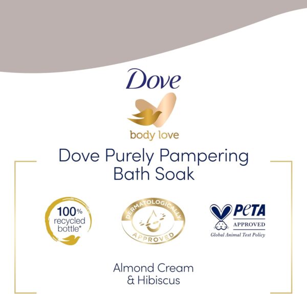 Dove Soothing Caring Bath Bath Soak with ¼ moisturising cream, almond cream & hibiscus for an indulgent bubble bath 450 ml