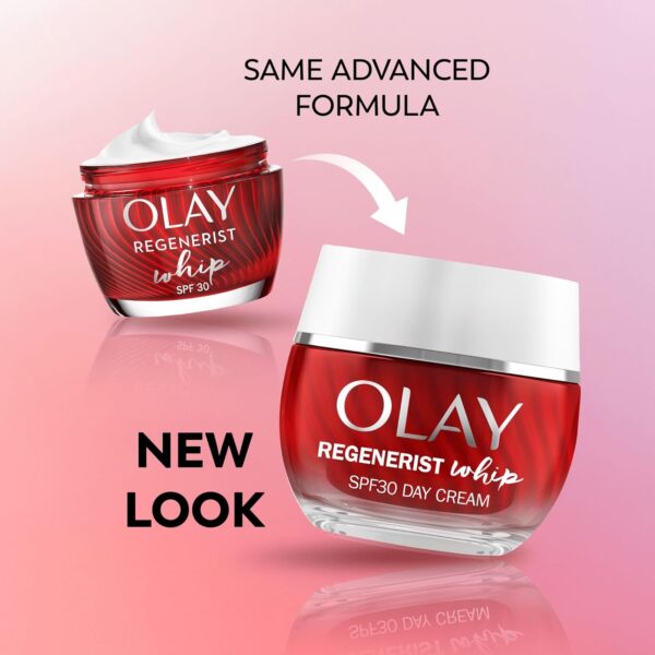 Olay Regenerist Whip Day Face Cream SPF30, Lightweight Anti-Wrinkle + Firming Skincare Moisturiser with Sun Protection, Anti-Ageing Niacinamide and Peptides, Renews, Firms and Hydrates 50ml