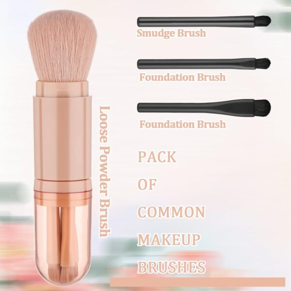 Dimeho 2 Set Travel Makeup Brushes Set, 4 in 1 Portable Travel Lip Brush Mini Cute Makeup Brush Retractable Professional Foundation Blending Powder Eye Shadow Brush Facial Cosmetic Brush Set