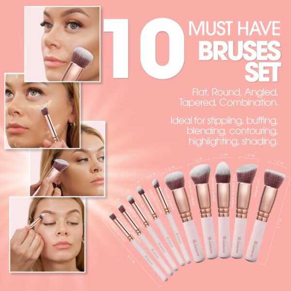 Kabuki Makeup Brush Set - For Foundation Powder Blush Concealer Contour - Perfect For Liquid, Cream or Mineral Products - 10 Pc Collection With Premium Synthetic Bristles For Eye and Face Cosmetic