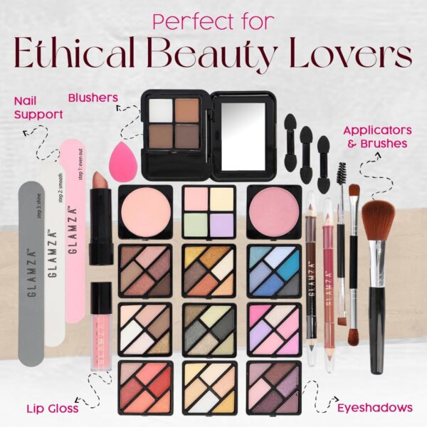 Glamza 84 Piece "Hot to Handle" Vegan Vanity Case - Full Aluminium Frame - Pink Lining - Premium Makeup Set with Eyeshadows, Brushes, Lip Gloss & More
