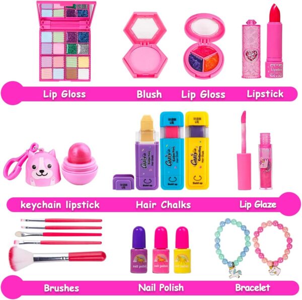 Kids Makeup Set for Girls, Washable Cosmetics Kit with Unicorn Makeup Bag, Hair Chalks, Makeup Palette, Birthday for Little Girl Princess