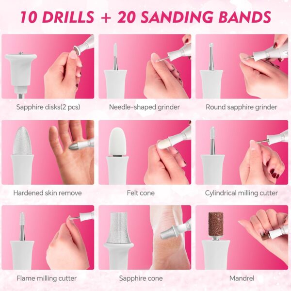 BEAUTURAL Electric Manicure, Nail Drill Kit, Electric Nail File Set Machine with 10 Attachments & 20 Sanding Bands, Efile Manicure Pedicure Tools with Storage Case, LED Light