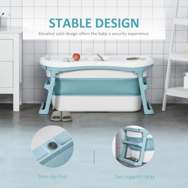 HOMCOM Foldable Bathtub Kids Bath Tub with Lid Large Freestanding Bathtubs Home Sauna for Toddler Children Teenage 1-12 Years