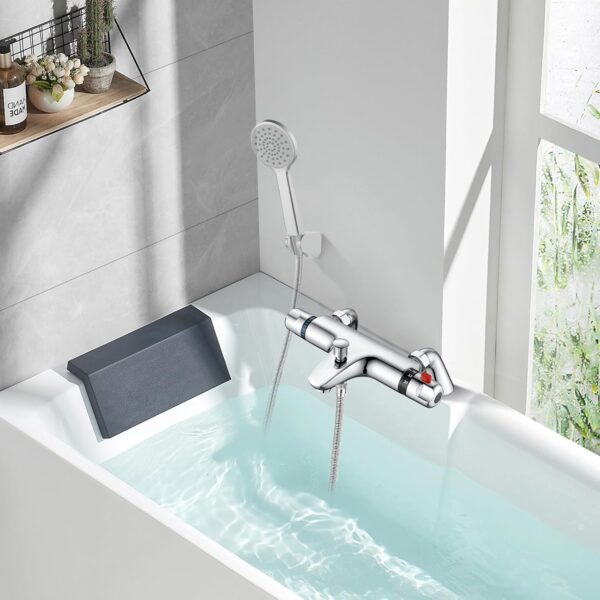 Thermostatic Bath Shower Mixer Tap, AIMOYO Deck Mounted Thermostatic Bath Tub Taps, Solid Brass Thermostatic Bathtub Shower Mixer Bar Valve, Thermostatic Bath Mixer Taps with Shower, 180mm