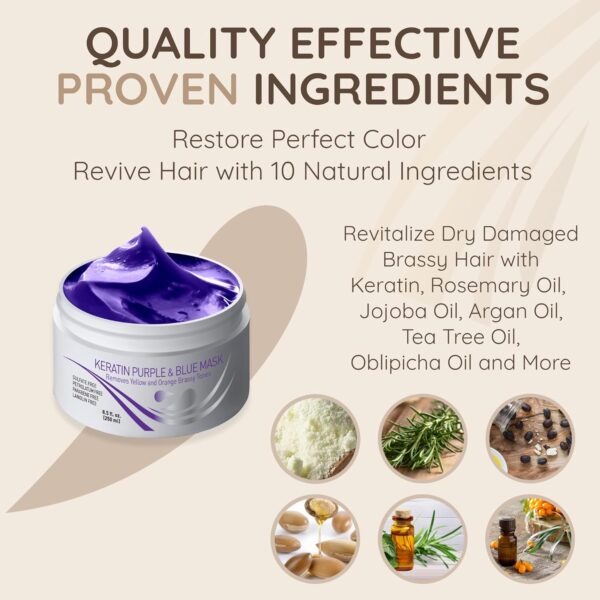 Vitamins Keratin Purple Hair Mask - Violet Blue Protein Deep Conditioner Treatment - Toner for Blonde Platinum Silver Grey Ash or Brown Coloured Dry and Damaged Brassy Hair