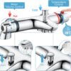 Thermostatic Bath Shower Mixer Tap, AIMOYO Deck Mounted Thermostatic Bath Tub Taps, Solid Brass Thermostatic Bathtub Shower Mixer Bar Valve, Thermostatic Bath Mixer Taps with Shower, 180mm
