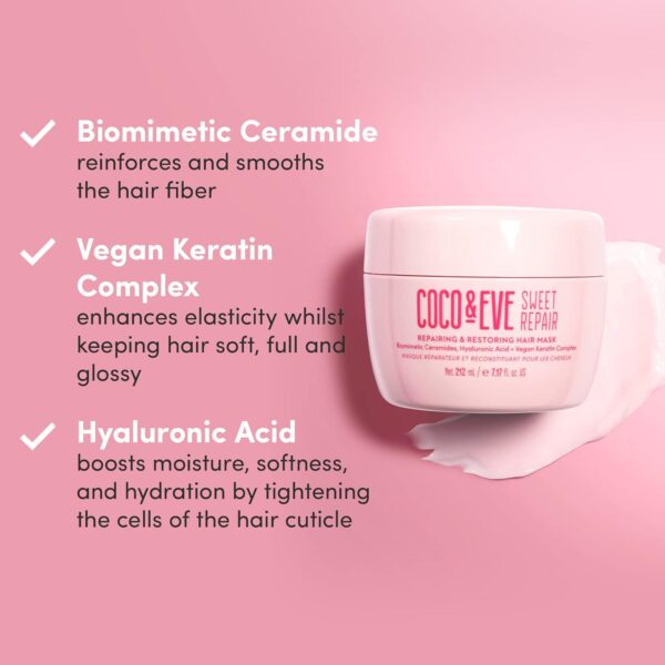 Coco & Eve Sweet Repair Repairing and Restoring Hair Mask. With Hyaluronic Acid, Vegan Keratin to Repair Dry Damaged Hair, Hydration & Shine. (212ml)