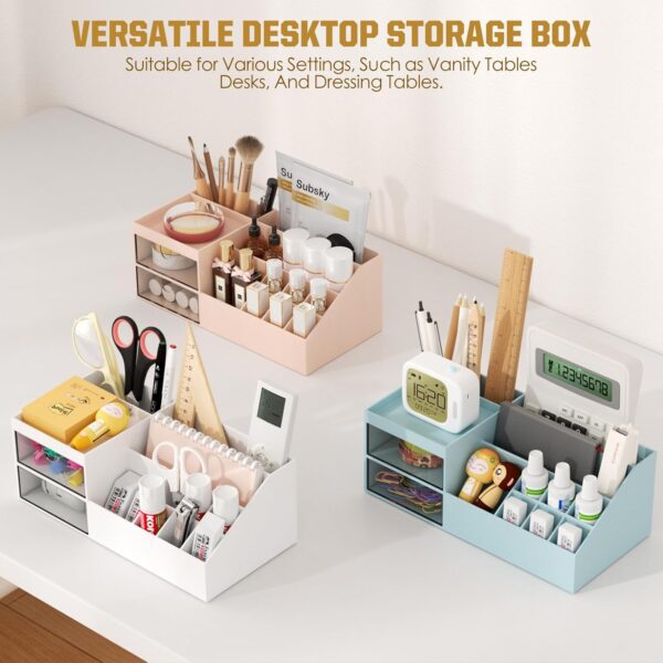 Subsky Makeup Organiser with Drawers, Make Up Storage Cosmetic Dressing Table Organiser Makeup Box with Drawerds for Dresser, Bedroom, Bathroom (White)
