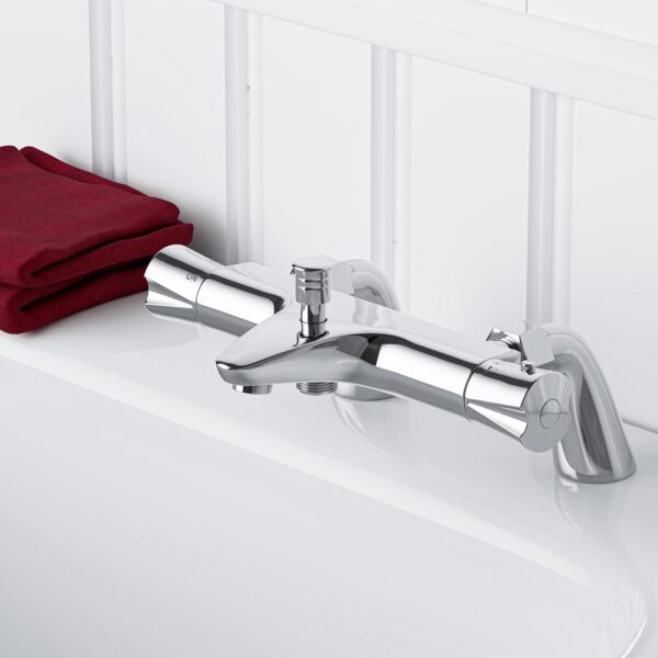 PURAGEIR Thermostatic Bath Tap, Deck Mount Shower Tap with Anti-Scald Control, Chrome Bathtub Mount