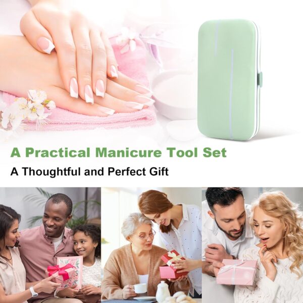 Manicure Set-Stainless Steel Nail Care Set-Professional 7 in 1 Ingrown Toenail Clipper Grooming Tool-Pedicure Kit & Toe Nail Cutter-Thick Nail Scissors Toiletries with Cuticle Trimmer (Green)