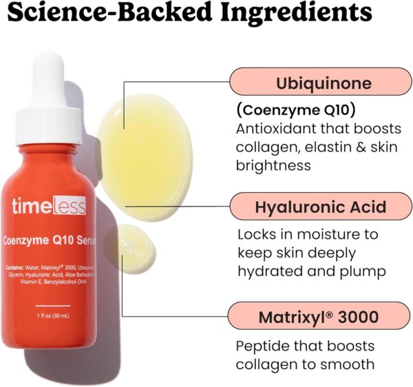 Timeless Skin Care Coenzyme Q10 Serum – Face Serum with Coenzyme Q10 Ubiquinol, Matrixyl® 3000, and Hyaluronic Acid – Anti-Aging, Hydrating, Wrinkle-Reducing – 30ml
