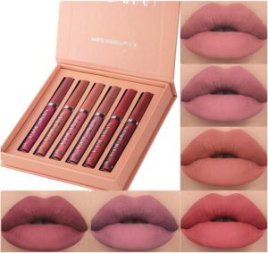 6 Pcs Matte Liquid Lipstick Set Nude Lip Gloss Non-Stick Cup Not Fade Waterproof Long Lasting Lip Sticks Gift For Make Up Women (Set B)