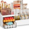 Subsky Makeup Organiser with Drawers, Make Up Storage Cosmetic Dressing Table Organiser Makeup Box with Drawerds for Dresser, Bedroom, Bathroom (White)