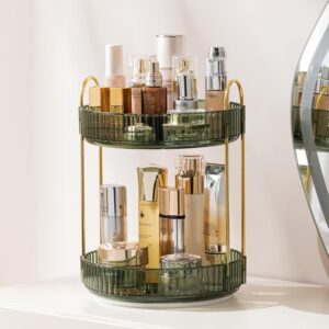 GLAMFORT Rotating Makeup Organiser, Acrylic 2 Tier Perfume Beauty Skincare Organiser, 360 Spinning Cosmetic Storage for Vanity Desk, Bedroom, Bathroom, Countertop, Green