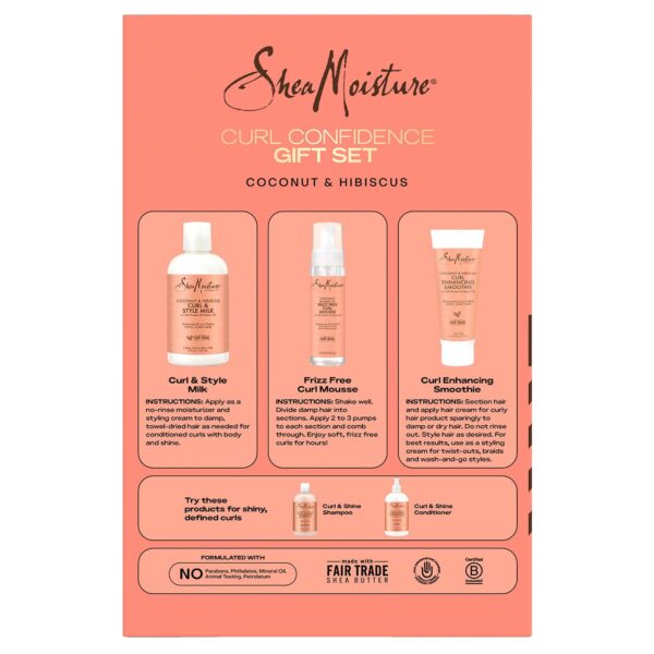 SheaMoisture Coconut & Hibiscus Hair Care Bundle – Curl Enhancing Smoothie, Curl & Style Milk + Frizz Free Curl Mousse (3 Piece Set)